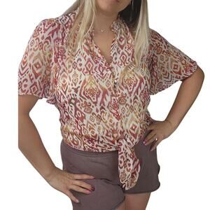 Haver London tie front casual Short Sleeve Top red white S NWT coastalgrandma